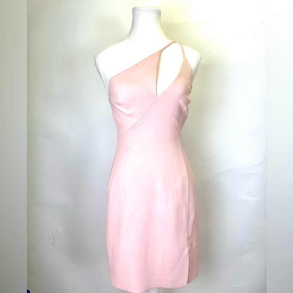 BCBGMaxAzria pink cut out one shoulder mini dress